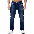 Men's Straight Leg Loose Jeans - Washed Denim Streetwear Trousers, Blue