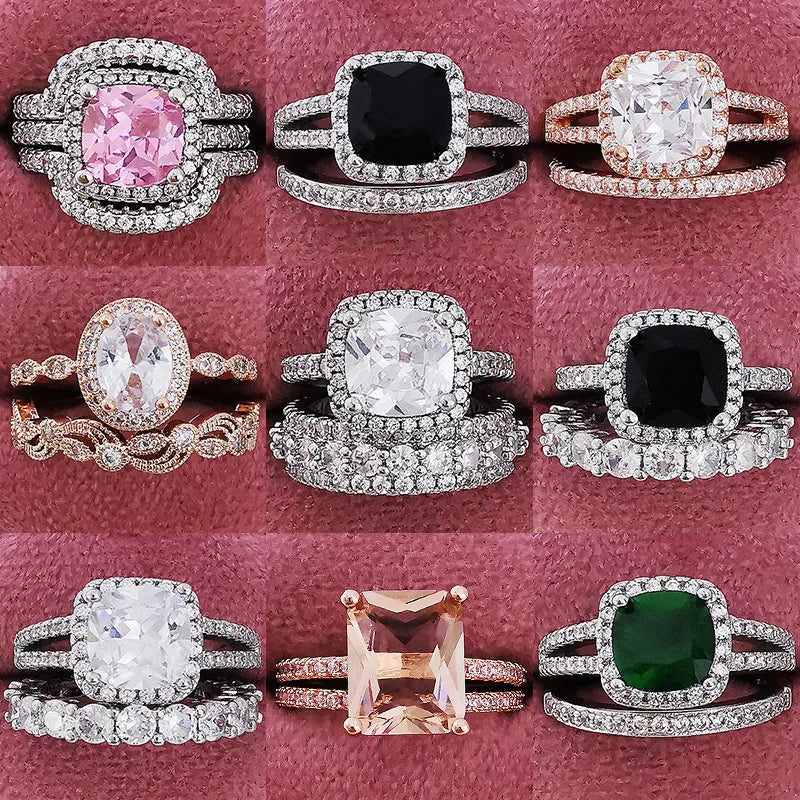 2025 Trend New Rose Gold Color silver color bride Engagement Wedding Ring Set of for Women Christmas Gift Dating Jewelry R4955 - trendingshoping.com