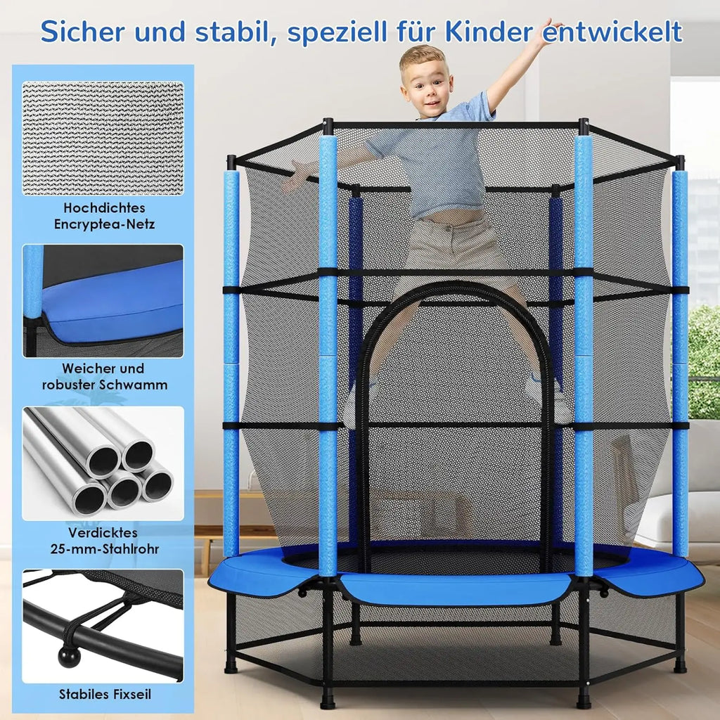 Trampoline for Children, Ø 140cm Mini Toddler Trampoline with Safety Net,Built-in Zipper, Round Trampoline Indoor and Outdoor - trendingshoping.com