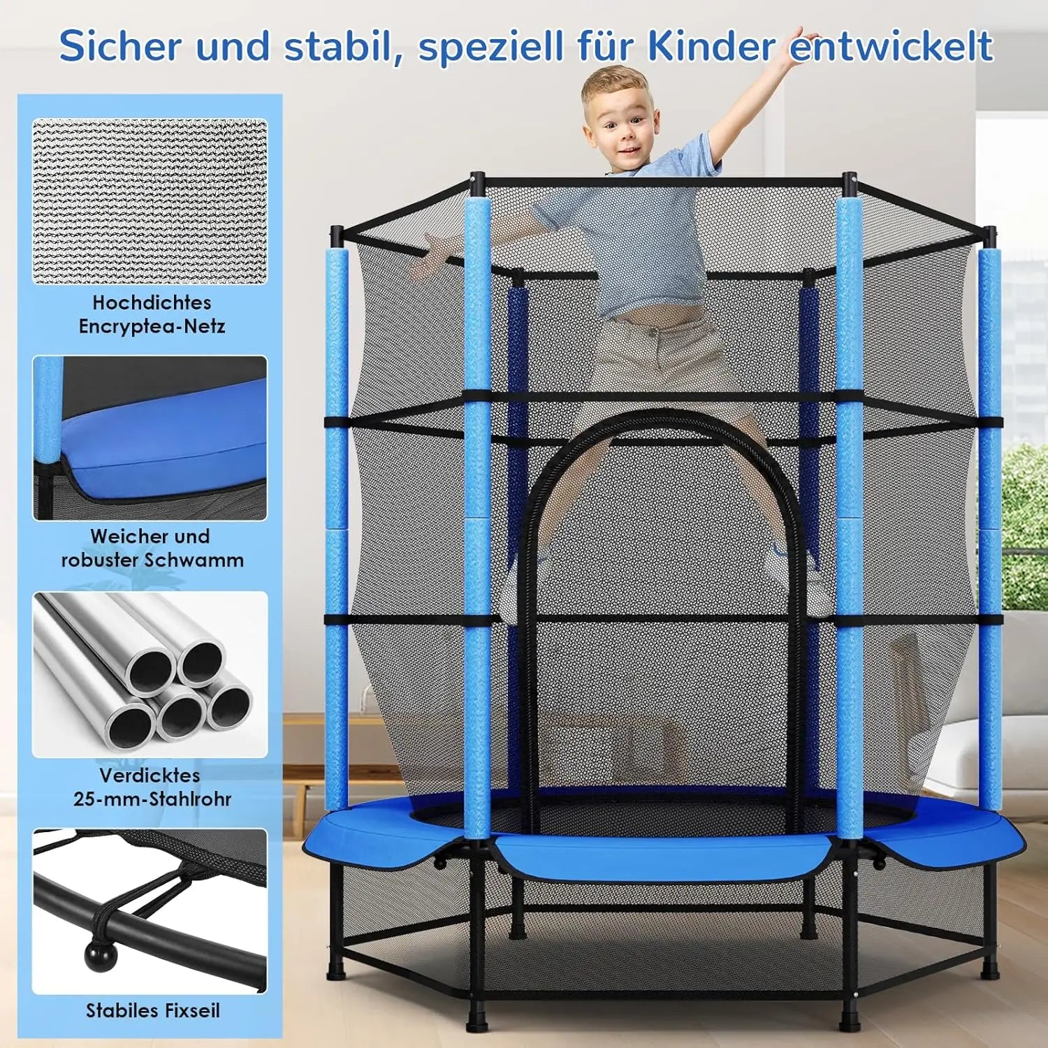 Trampoline for Children, Ø 140cm Mini Toddler Trampoline with Safety Net,Built-in Zipper, Round Trampoline Indoor and Outdoor - trendingshoping.com