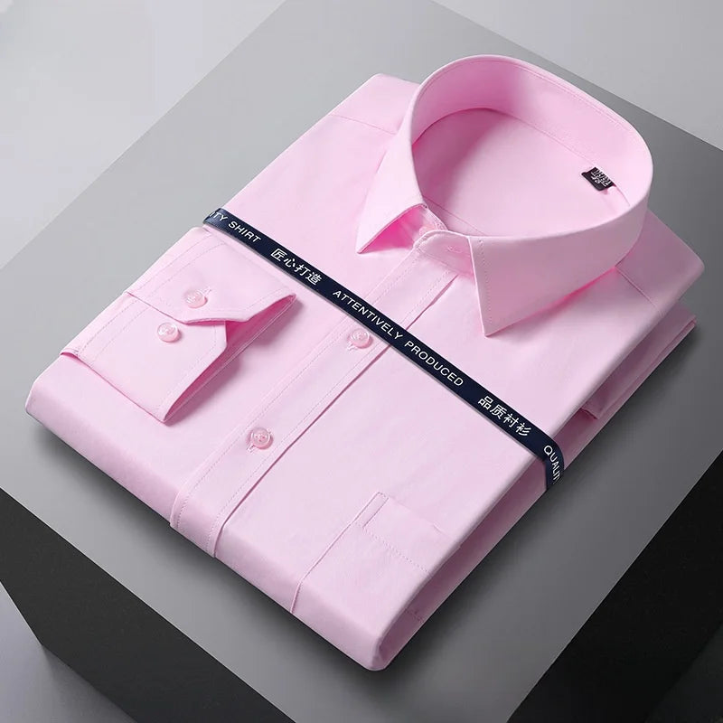 Men’s Formal Long Sleeve Solid Color Anti-Wrinkle Office Shirt with Pocket