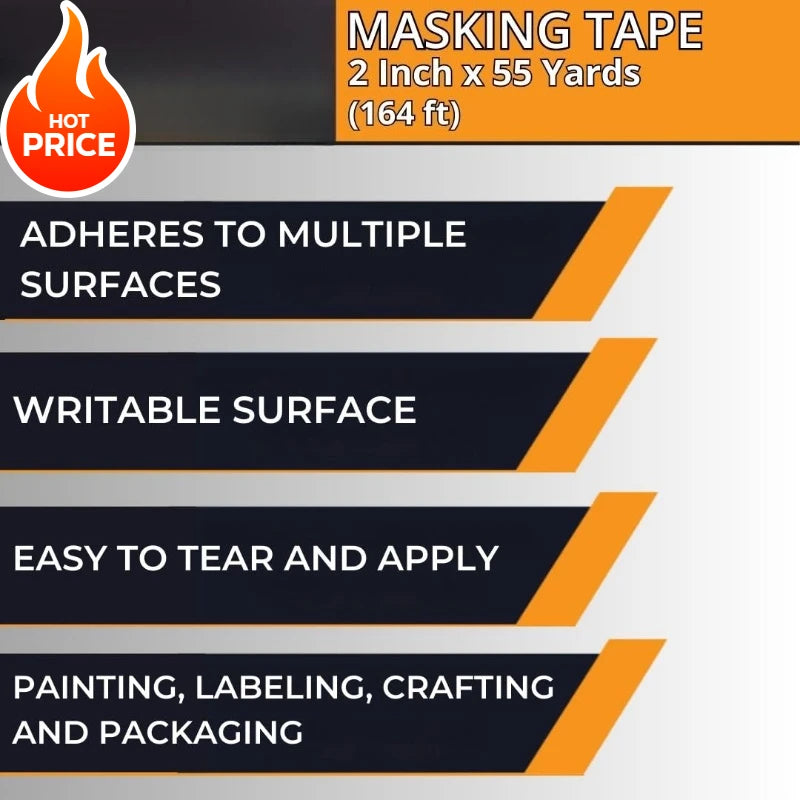 3-Pack Masking Tape 2in x 55yd | General Purpose Multi-Surface Tape for Painting & Craft