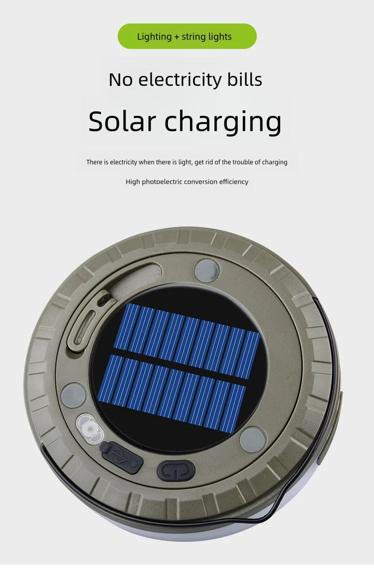 Solar Outdoor Camping Light 10 Meter String Light RGB LED Tent Atmosphere Light With Hook