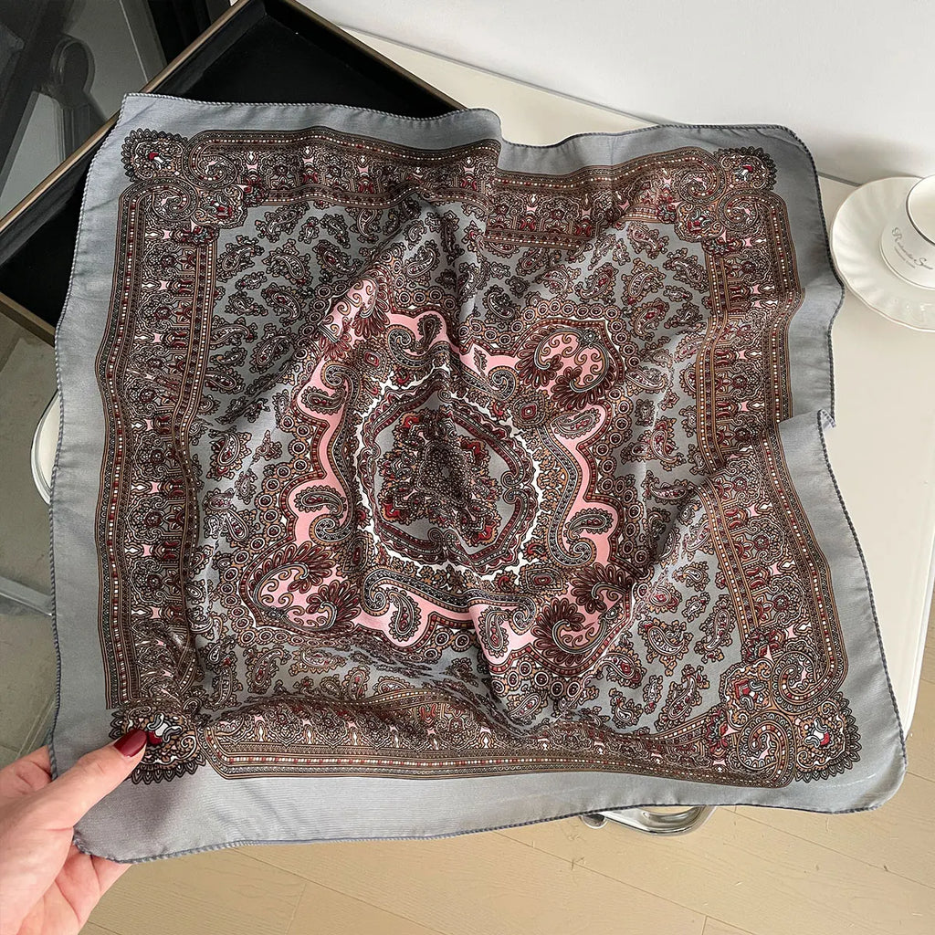 Women’s Square Scarf 70×70cm – Paisley Print Cotton Texture Shawl Headband & Neck Bandana