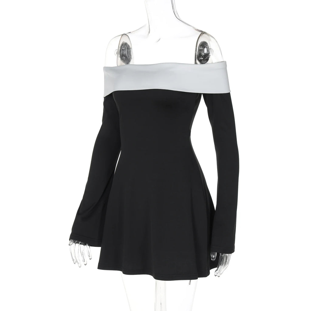 Dulzura Women's Off-Shoulder Long Sleeve Mini Dress - Slim Fit Sexy Party Clubwear