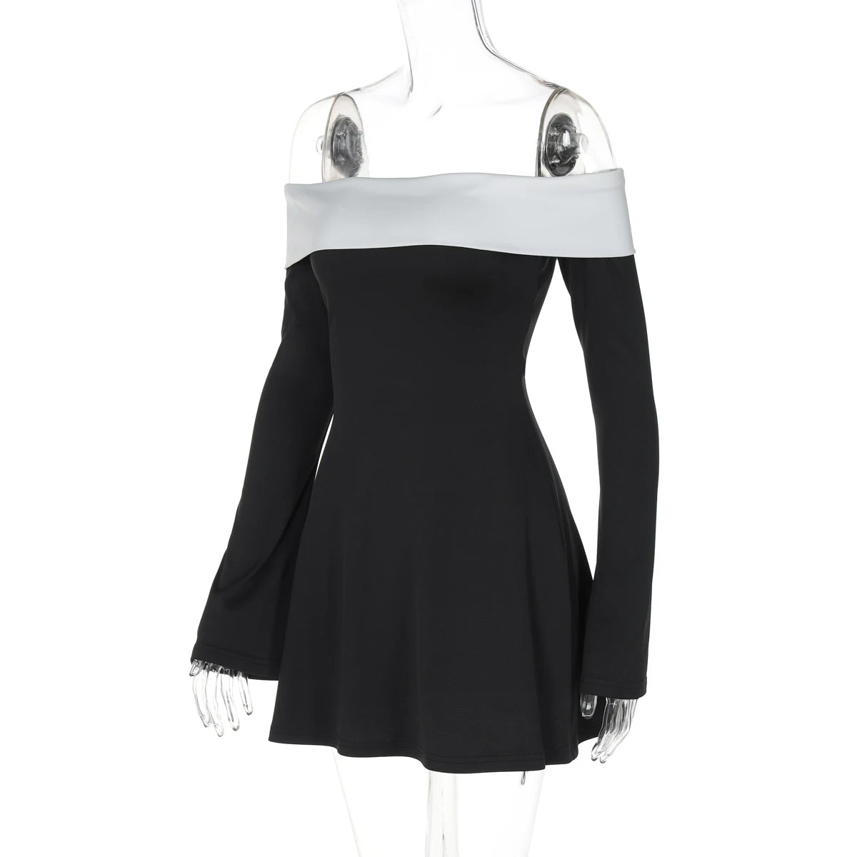 Dulzura Women's Off-Shoulder Long Sleeve Mini Dress - Slim Fit Sexy Party Clubwear