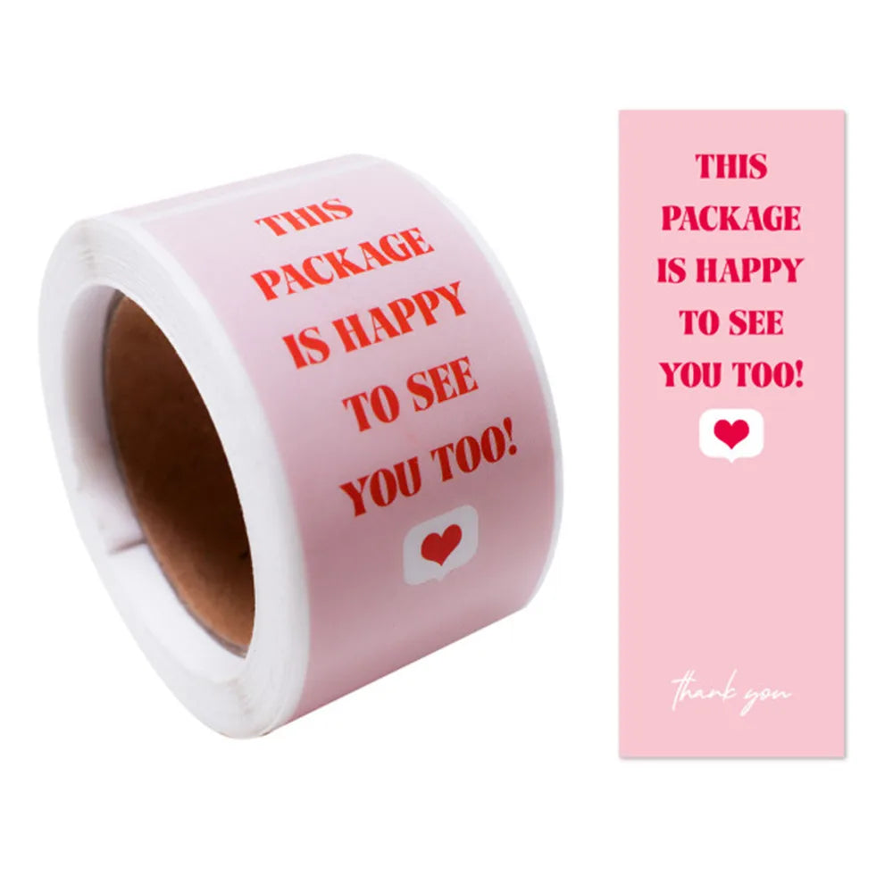 100pcs/roll Thank You Stickers Rectangle Seal Labels This Package Is Happy To See You Too Sticker Gift Box Packaging Decor Label