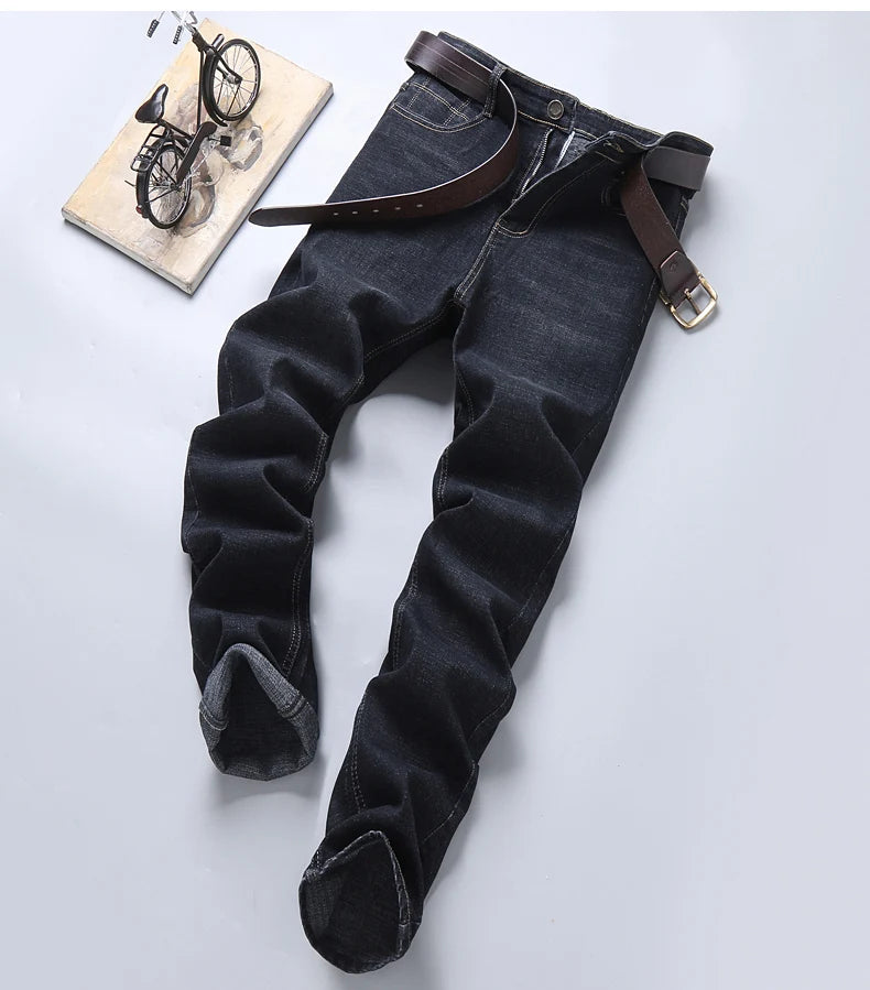 Men Fashion Straight Jeans 2024 New Stretch Slim Fit Comfortable Soft Business Denim Trousers Male Brand Clothing