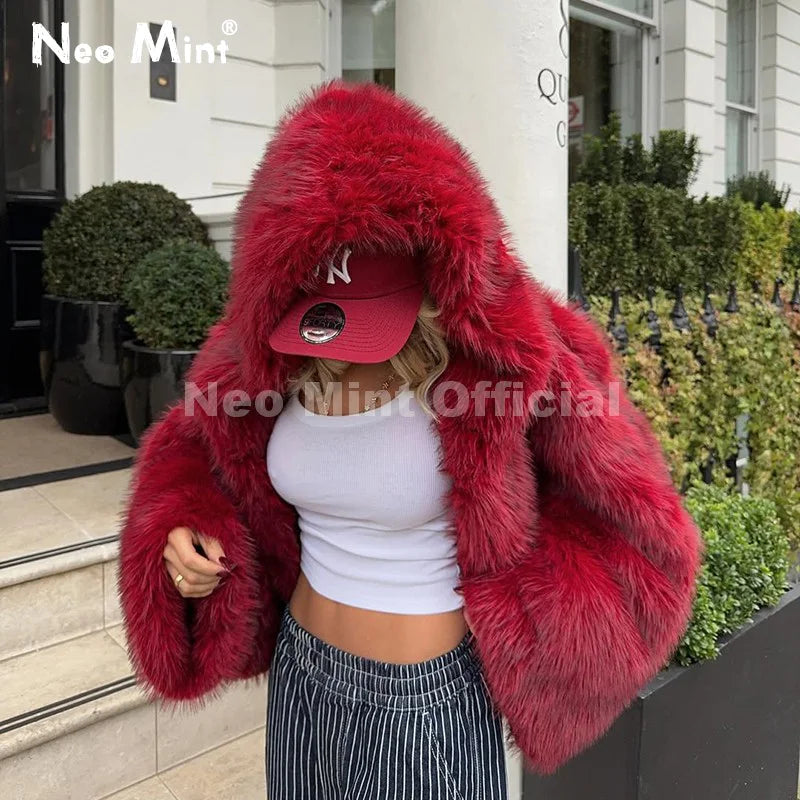 Women’s Hooded Faux Fur Coat Winter Autumn Oversized Shaggy Jacket