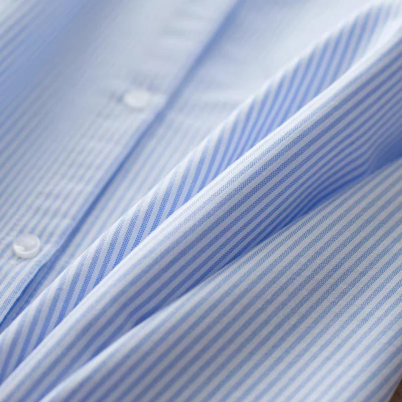 Men's Slim Fit Striped Long-Sleeve Shirt - Korean Style Casual Button-Down