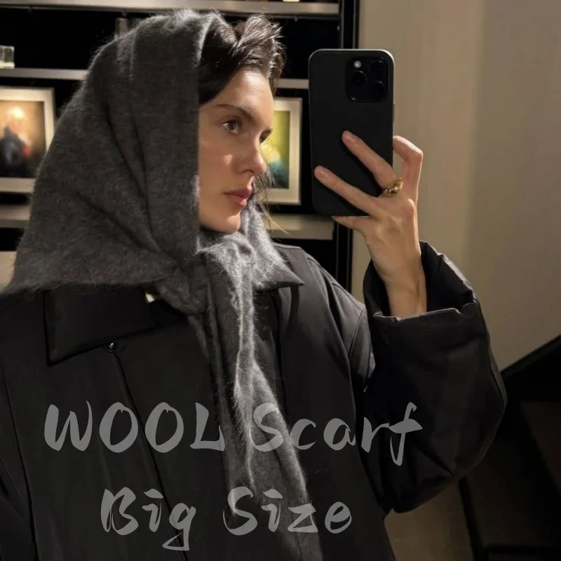100% Wool Winter Scarf For Women Long Warm Cashmere Scarves Hijab Solid Lady Shawl Wrap Female Pashmina Bandana Head Scarfs New