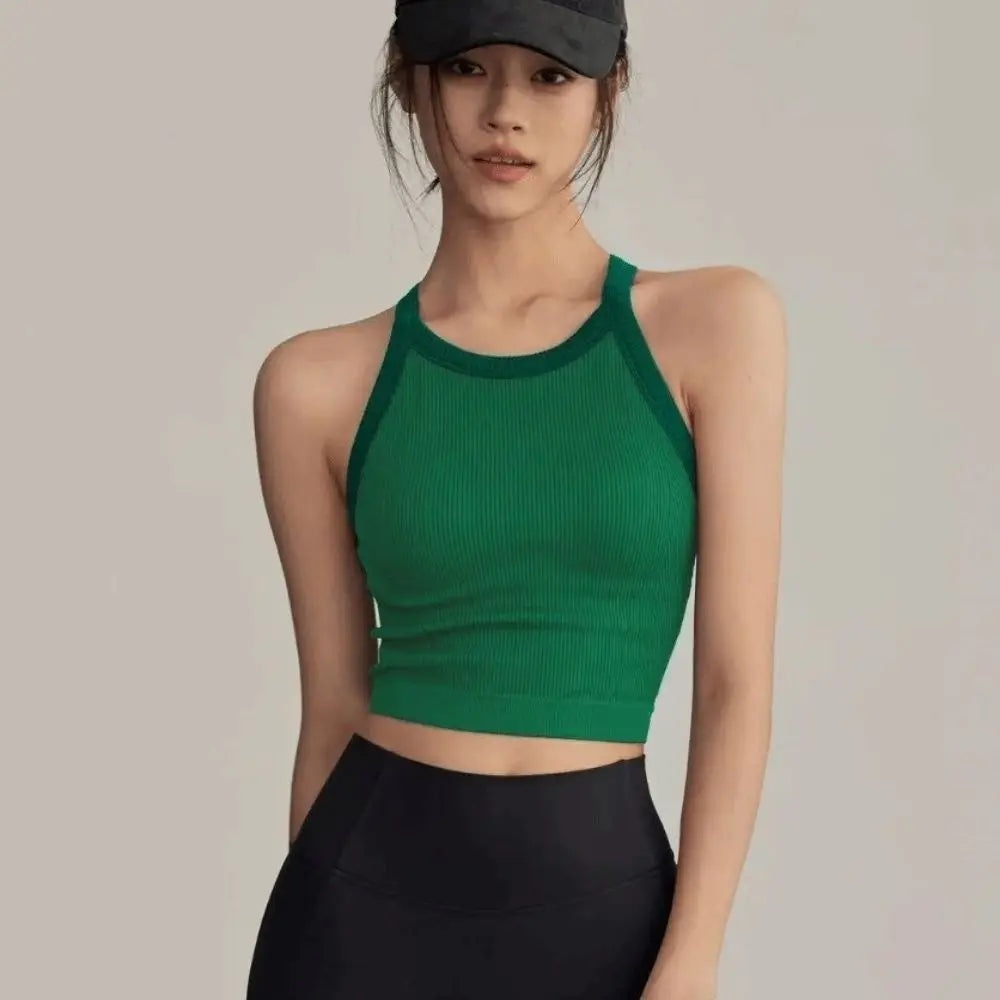High Neck Sports Tank Top Comfortable Breathable Fitness Top with Chest Cushion Soft Fixed Cup Gym Wear for Women