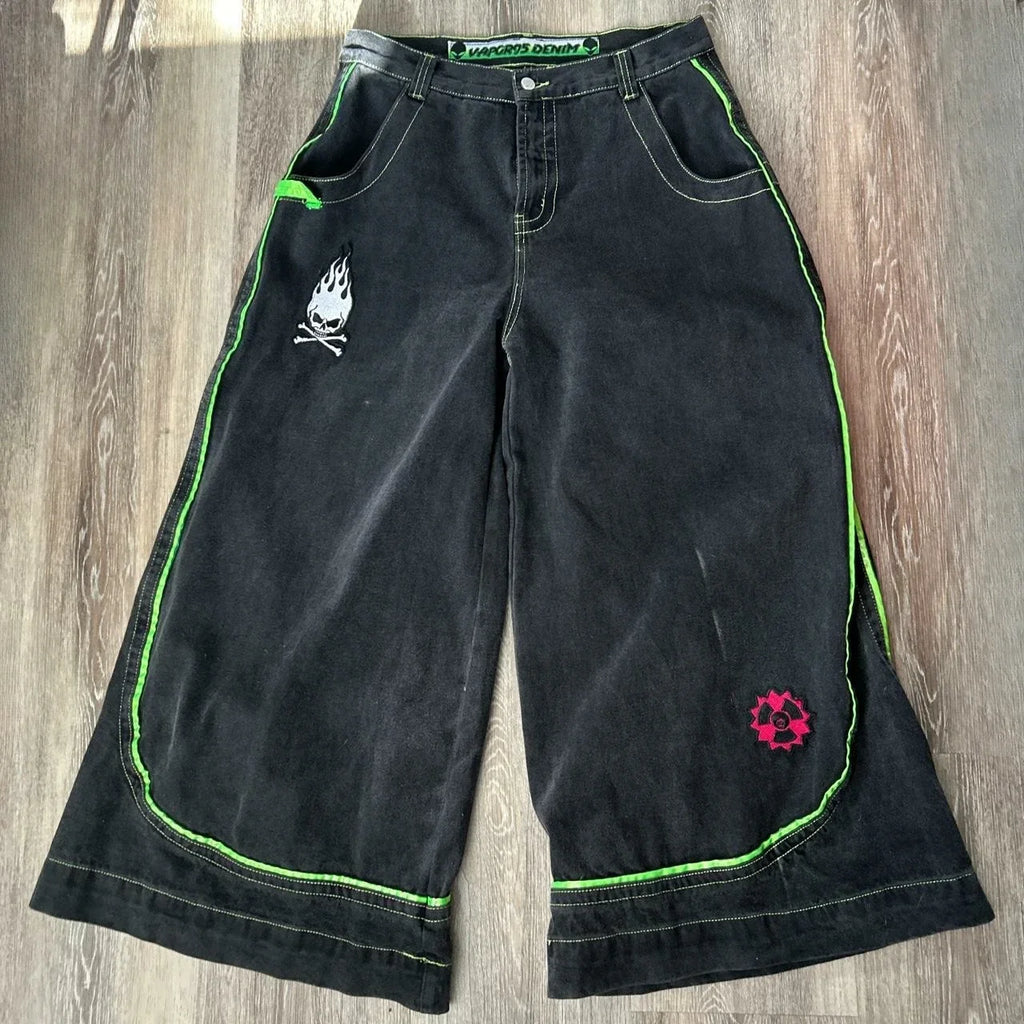 Jeans Spring and Autumn European and American wide-leg loose alien pattern trousers 2024 new high street trend hip-hop men - trendingshoping.com