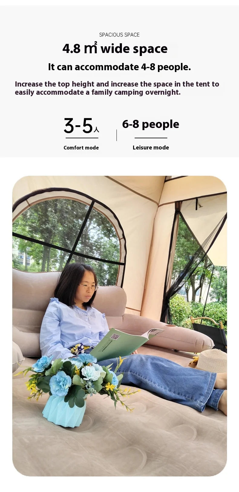 Lohascamping Large Inflatable Camping Air Tent For 4 To 5 People Family Hiking Outdoor Dome Shelter