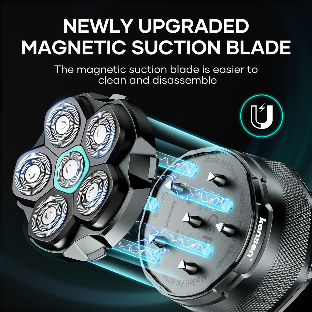 KENSEN Electric Head Shaver for Bald Men 6D Magnetic Razor Hair Trimmer USB Rechargeable LED Display Wet/Dry Shave Beard Shaver - trendingshoping.com