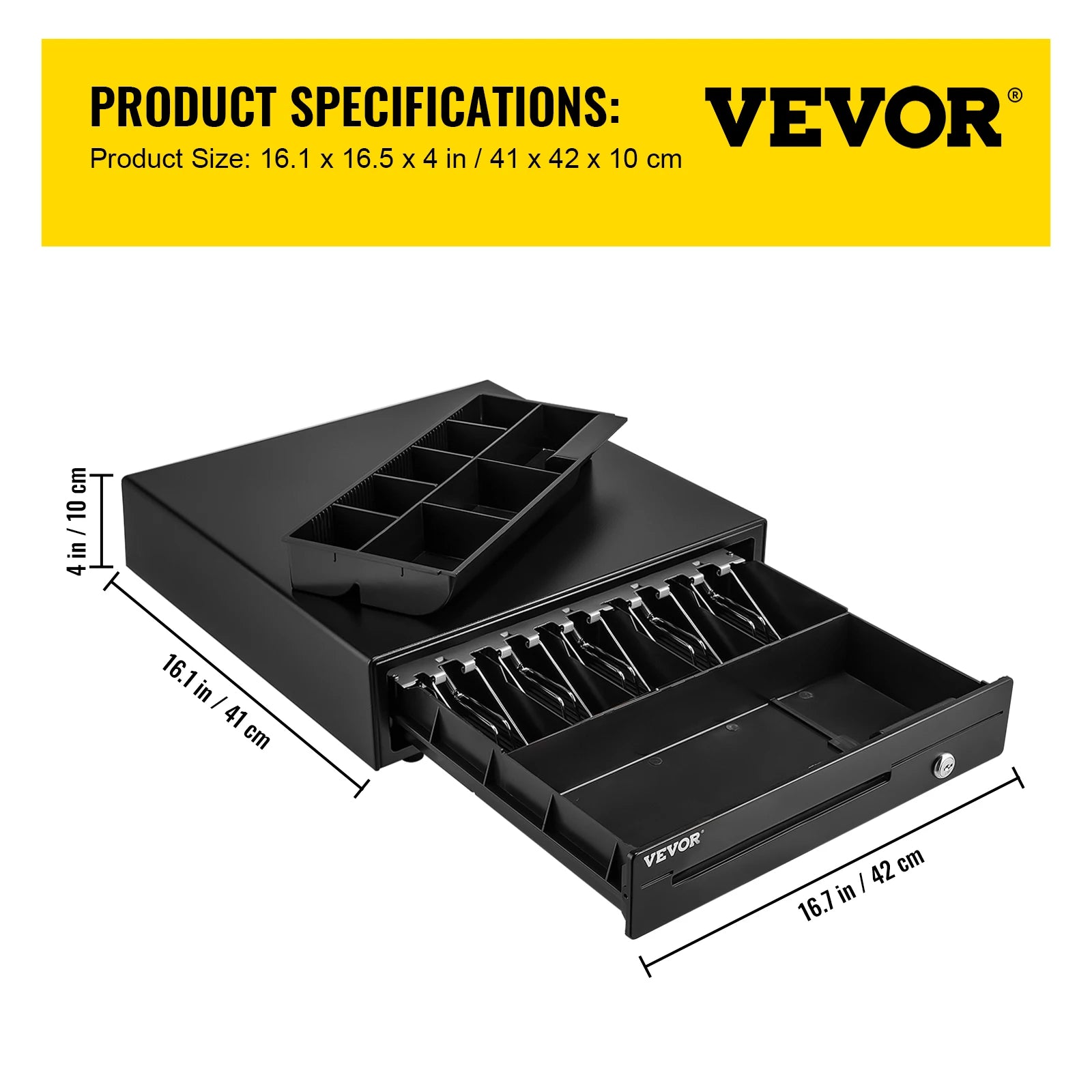 VEVOR Cash Register Drawer 16" 12 V for POS System Tray Removable Coin Compartment & 2 Keys Included RJ11/RJ12 Cable Drawer - trendingshoping.com