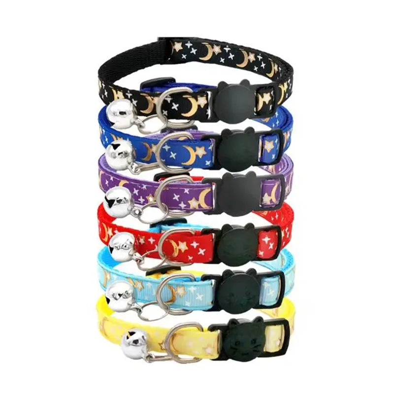 Pet Collar with Bell Adjustable Cartoon Print for Dogs Cats