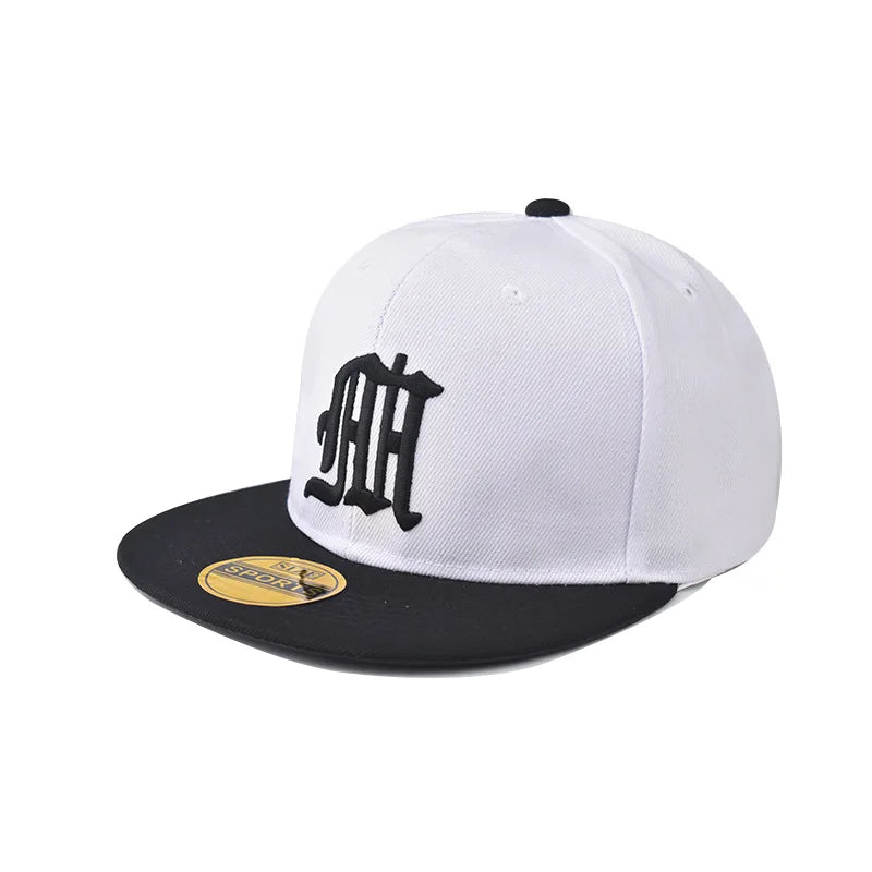 Youth Hip Hop Cap - Solid HH Embroidery Flat Brim Fitted Hat for Trendy Style