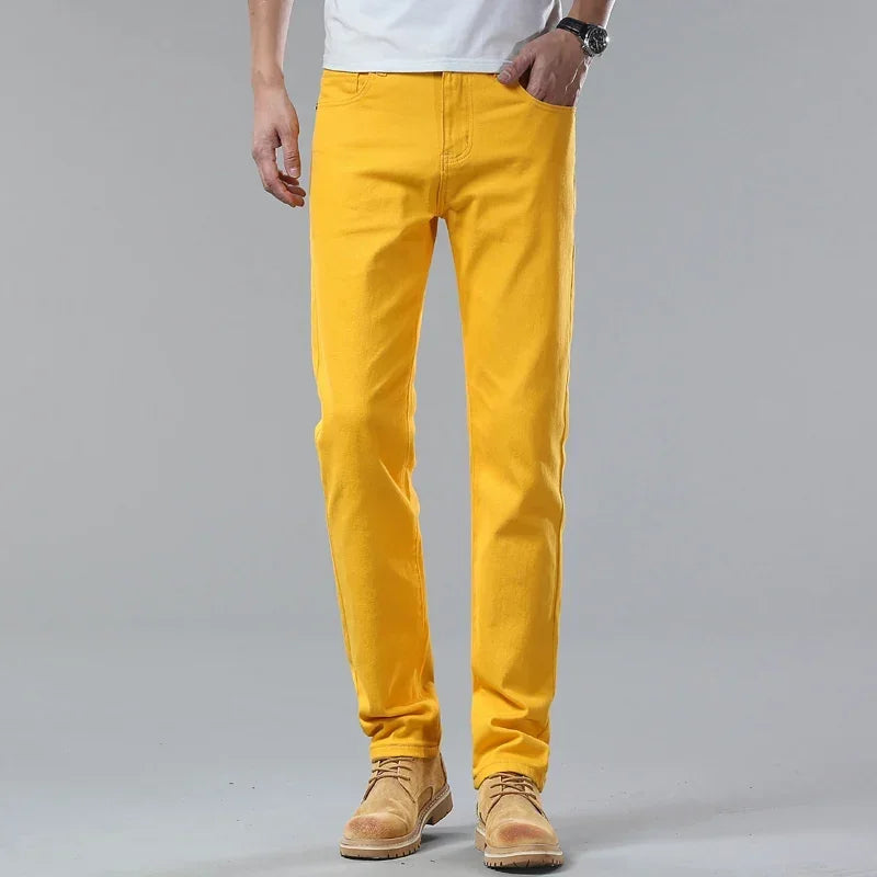 White Jeans Mens Fashion Straight Elastic Cotton Denim Pants Spring Autumn Business Casual Trousers