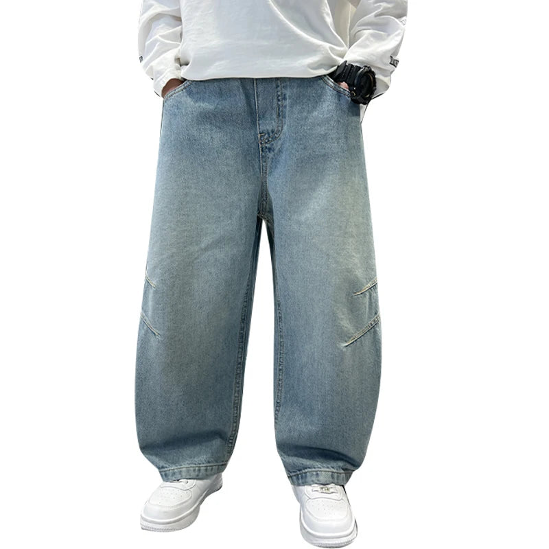 Kids Straight Wide Leg Workwear Jeans Casual Pants