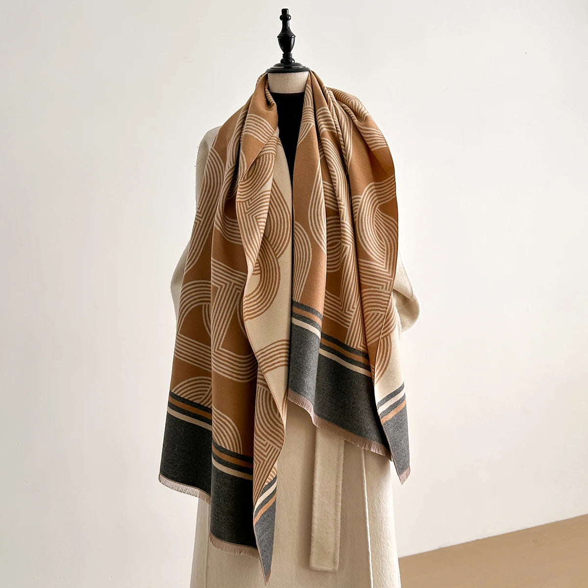 Women Winter Scarf Pashmina Shawls Lady Wraps Thick Warm Striped Pattern Bufanda Echarpe Female Cashmere Imitation Stoles