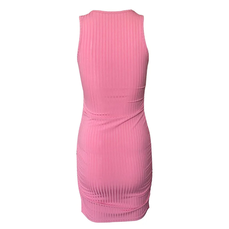 Women Bodycon Mini Dress Sleeveless Slim Fit Solid Color