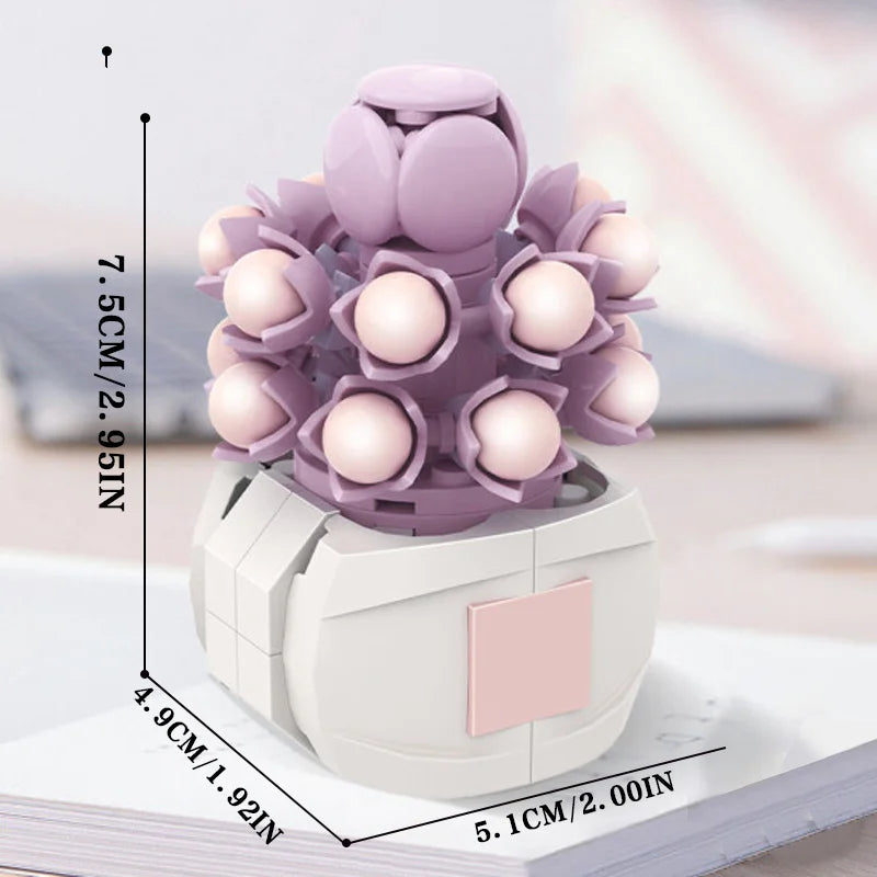 Bouquet Moc Block Flower Succulents Bonsai Potted Building Blocks Romantic Kit Assembly Bricks Toys For Kids Girl Christmas Gift