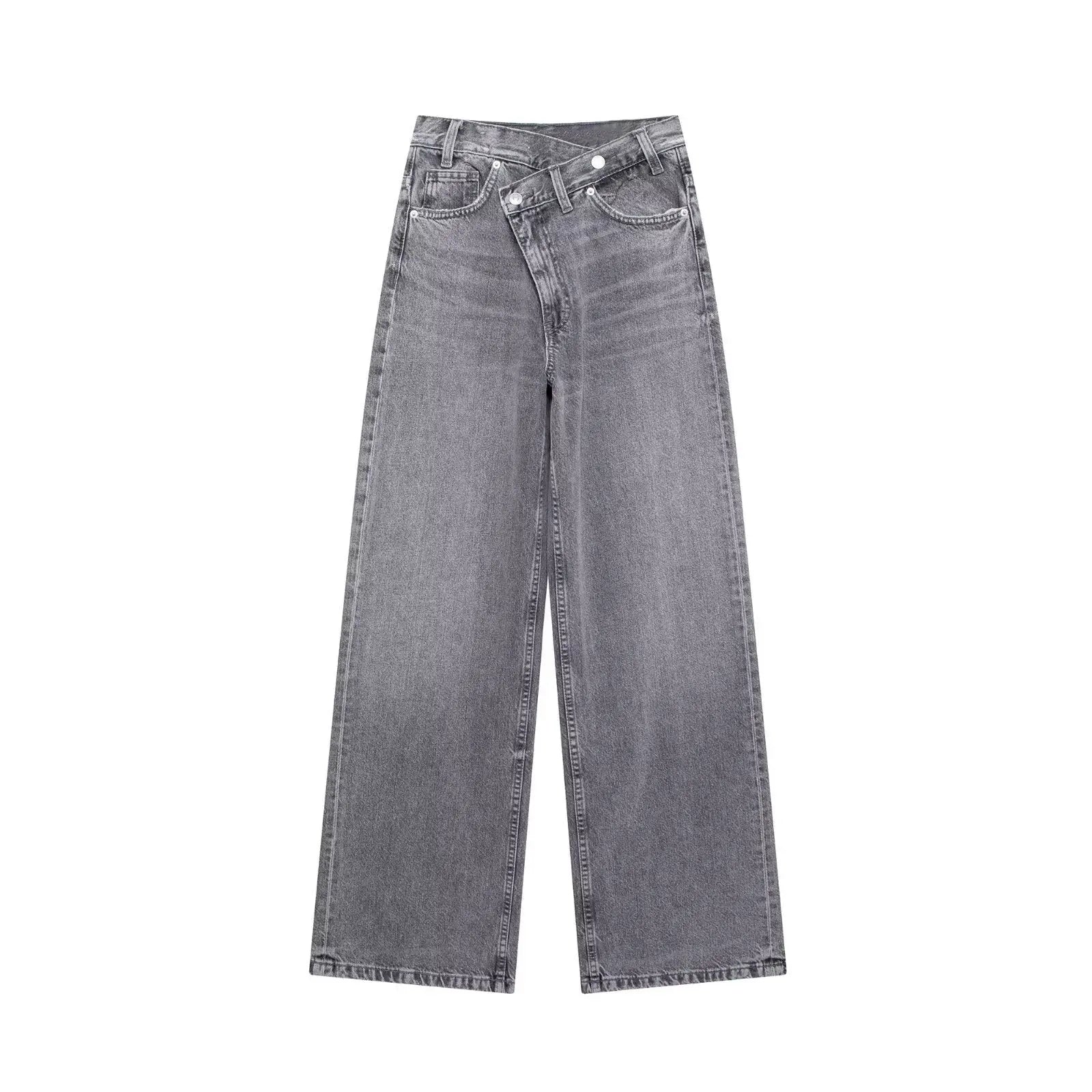 Jeans For Woman New Fashion Asymmetric Design High Waist Wide Leg Trousers Casual Women's Straight Leg Jeans - trendingshoping.com