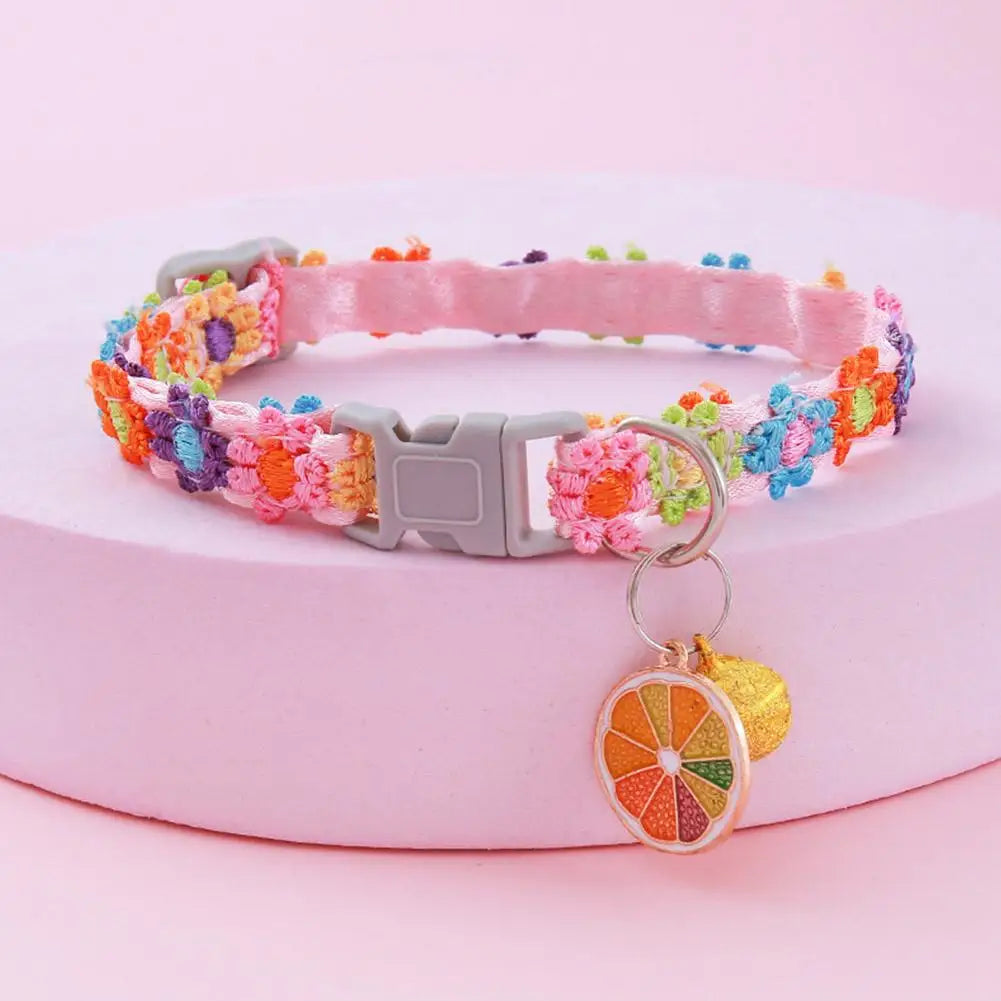 Pet Collar with Bell Adjustable Cartoon Print for Dogs Cats