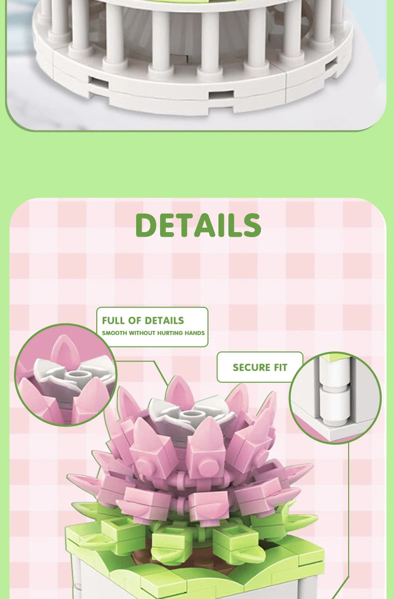Bouquet Moc Block Flower Succulents Bonsai Potted Building Blocks Romantic Kit Assembly Bricks Toys For Kids Girl Christmas Gift - trendingshoping.com