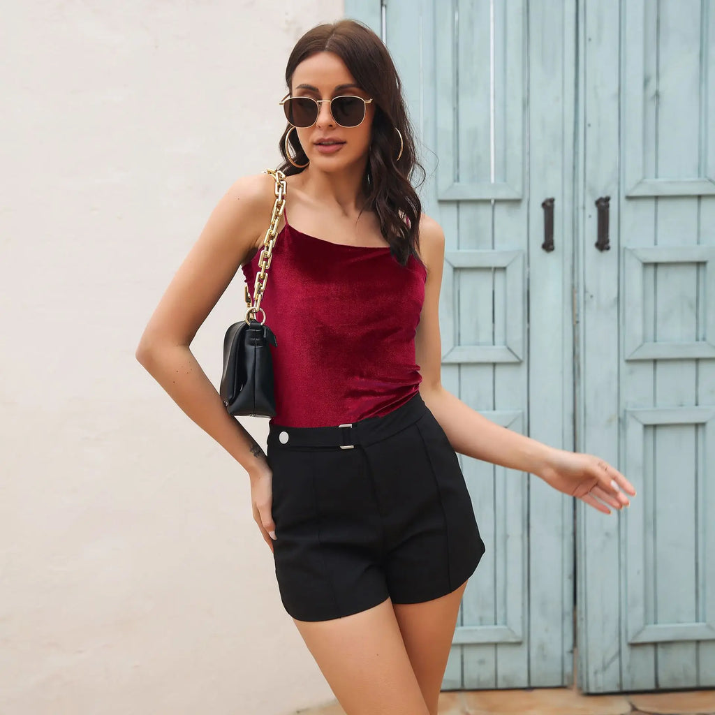 Sexy Velvet Halter Crop Top – Trendy Backless Camisole for Women - trendingshoping.com