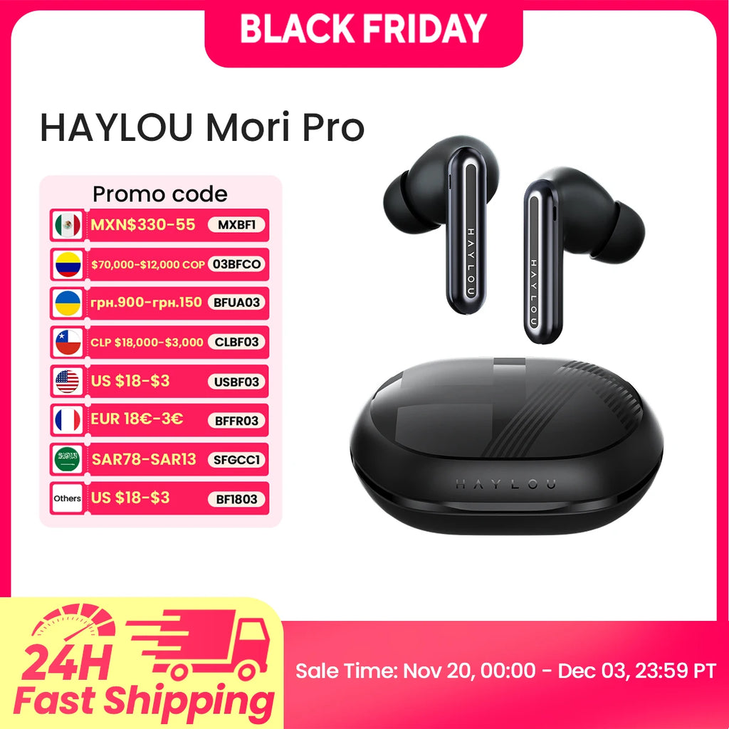 HAYLOU Mori Pro Bluetooth 5.4 Earphones -43dB ANC Active Noise Cancellation Earbuds 6 Mic Wireless Headphones 35H Battery Life - trendingshoping.com