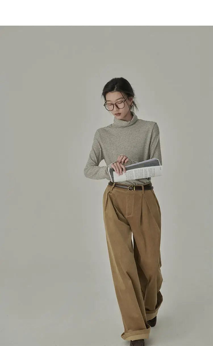 Striped T-shirts Women Spring Cozy Long Sleeved All-match Daily Elegant Classic Turtleneck Tops Hot Sales Korean Style Clothing