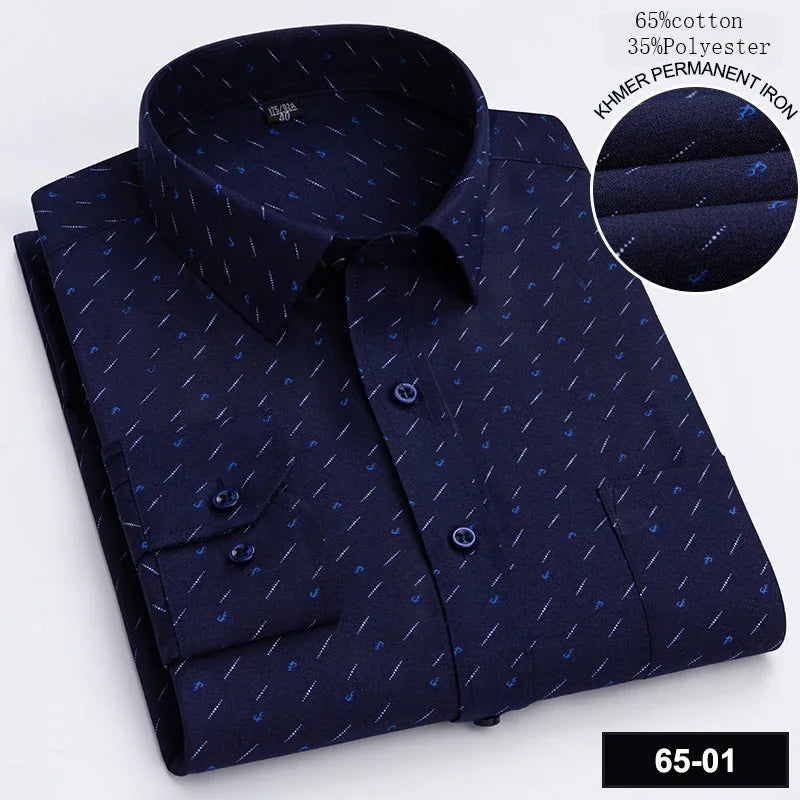 Men's Slim Fit Long Sleeve Shirt – Formal Plain Cotton Shirt with Single Pocket, Soft Plaid Office & Designer Tops"