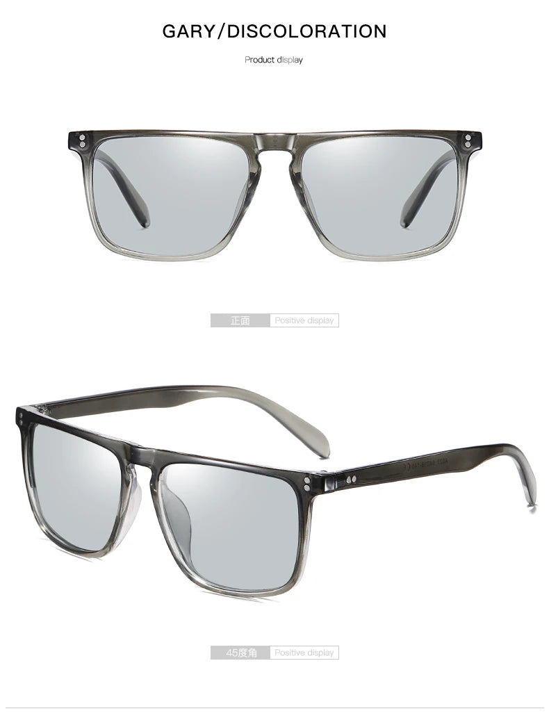 Rivet Square Photochromic Sunglasses Polarized Driving Glasses Men Women