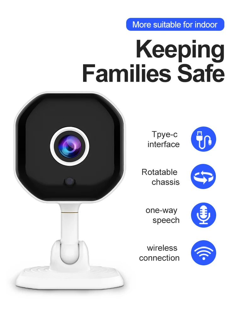 Smart Wifi Home Security Camera HD With Real Time App Alerts Two Way Audio Motion Tracking Indoor Camera For Baby Pet