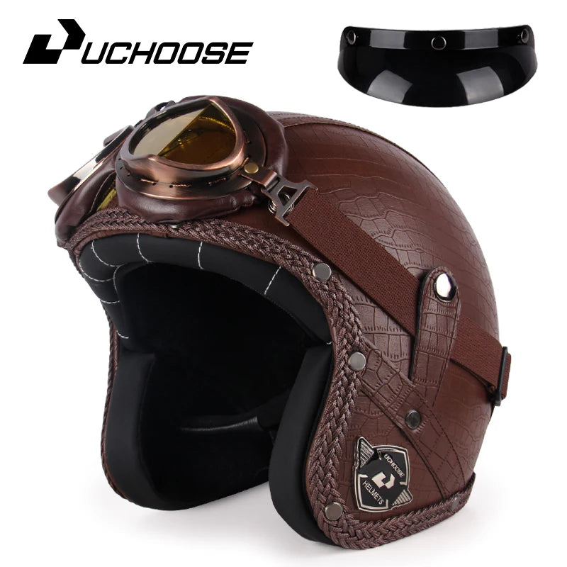 UCHOOSE 3 Quarter Open Face Motorcycle Helmet Classic Vintage
