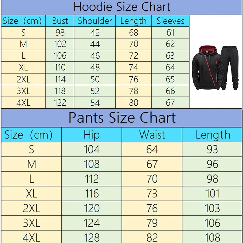 Men’s Tracksuit Set 2025 Black – Zipper Hoodie Jacket, Letter Print Jogger Sweatpants, Autumn Winter Casual Wear