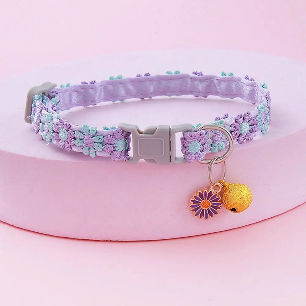 Pet Collar with Bell Adjustable Cartoon Print for Dogs Cats