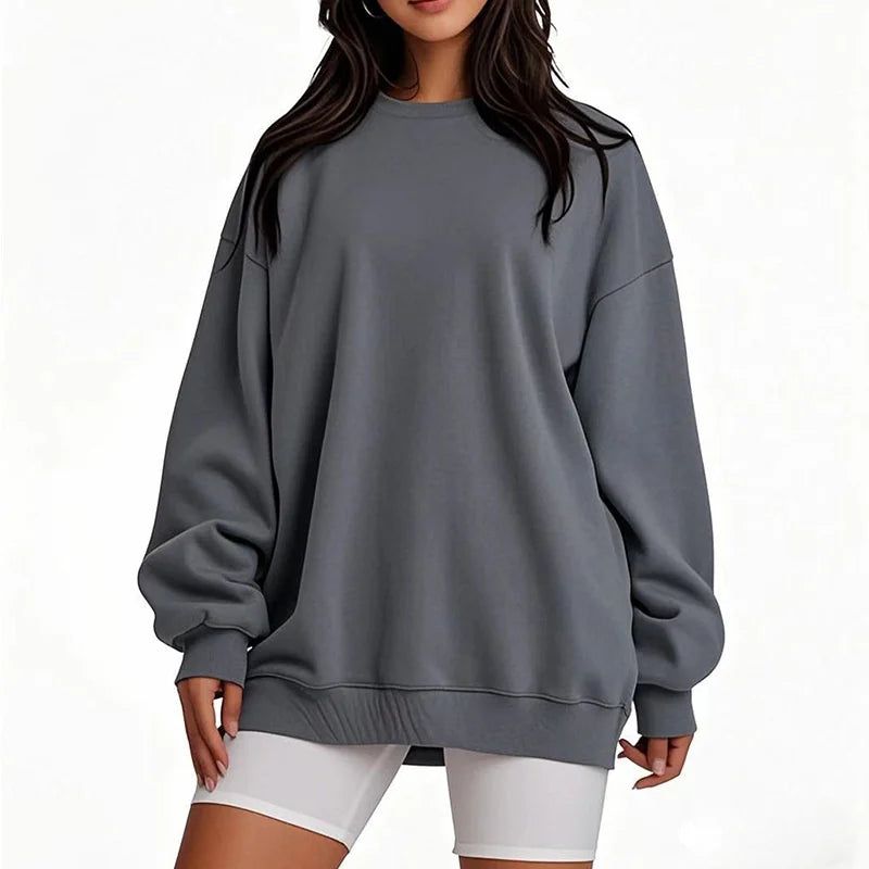 Women's Round Neck Pullover Sweatshirt - Loose Fit Long Sleeve Sports Casual Top for Spring/Autumn