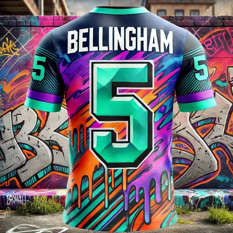 2025 Football Jersey Graffiti Pattern Bellingham Quick Drying Breathable Outdoor Sports T Shirt