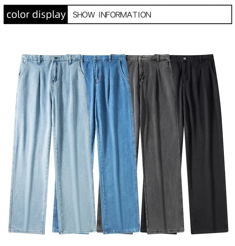 Mens Black Gray Loose Straight Wide Leg Jeans Casual Pantslue