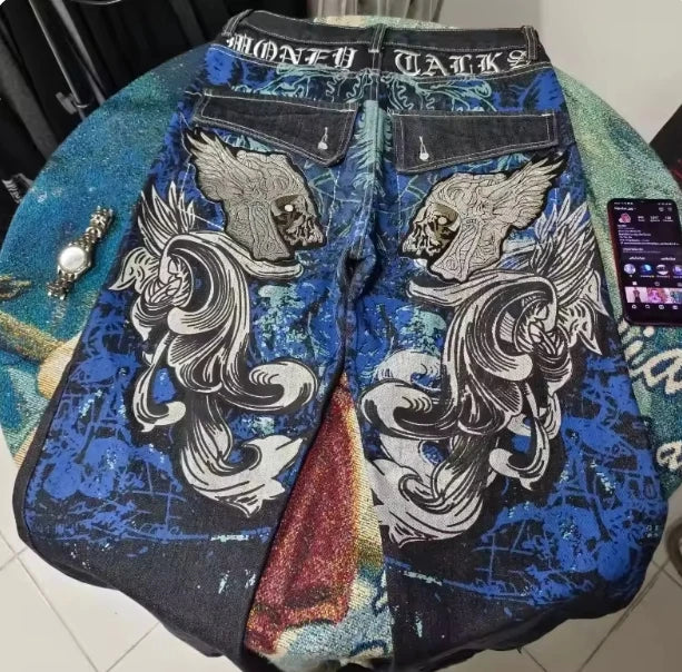 Jeans letter embroidered black loose trousers Couple fashion retro new athlete street clothing Y2K Harajuku street wear trousers - trendingshoping.com