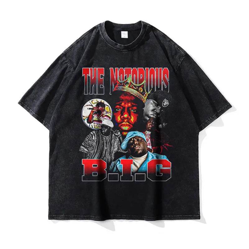 Biggie T Shirts Vintage Washed Hip Hop Rapper Singer Harajuku T-shirt Oversized DTG Y2K Short Sleeve Tops Tees Men 100% Cotton