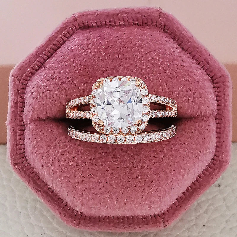 2025 Trend New Rose Gold Color silver color bride Engagement Wedding Ring Set of for Women Christmas Gift Dating Jewelry R4955 - trendingshoping.com
