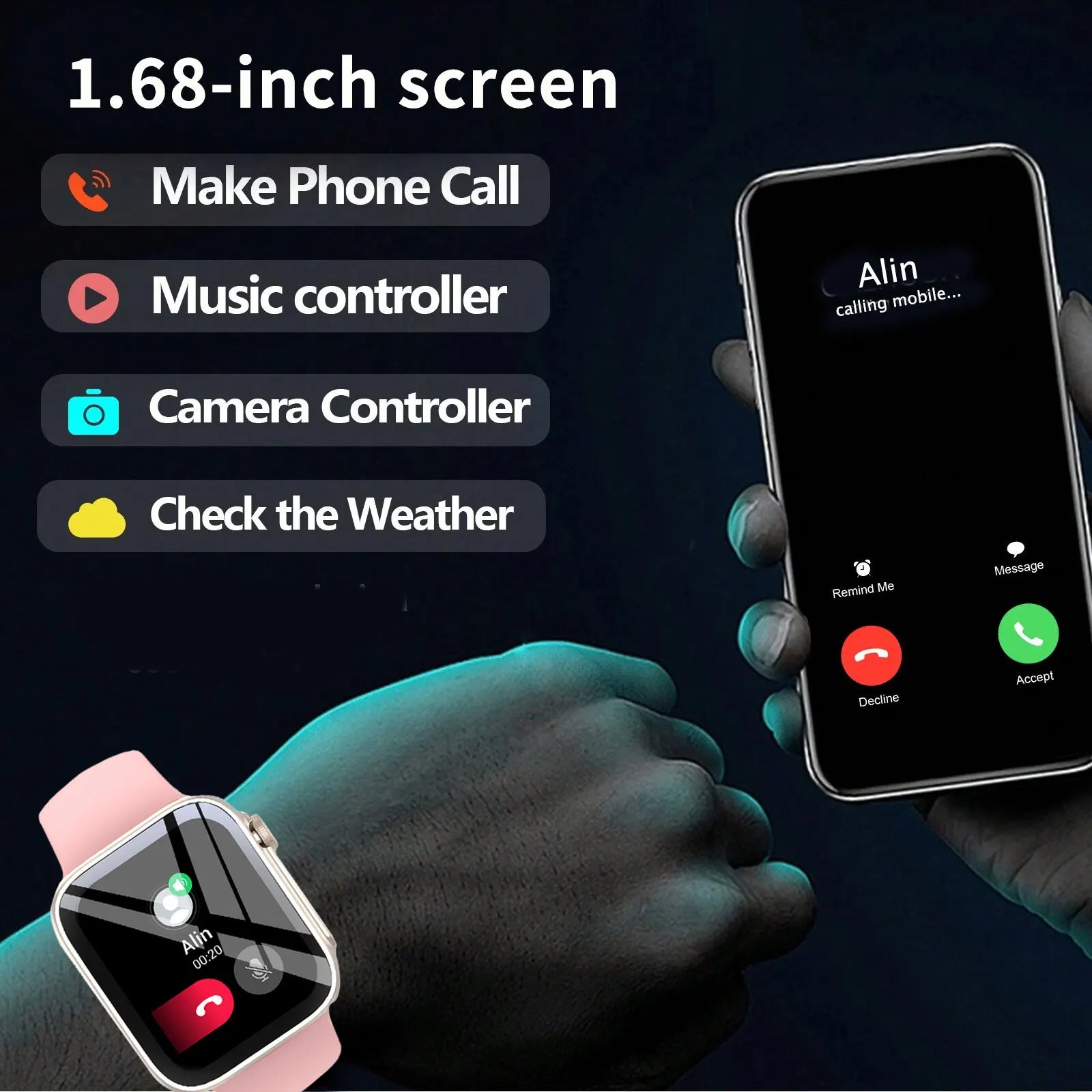 Smart Watch with 2.01'' HD Display – Wireless Calling, Message Notifications, Fitness Tracking, Music Control for Men & Women