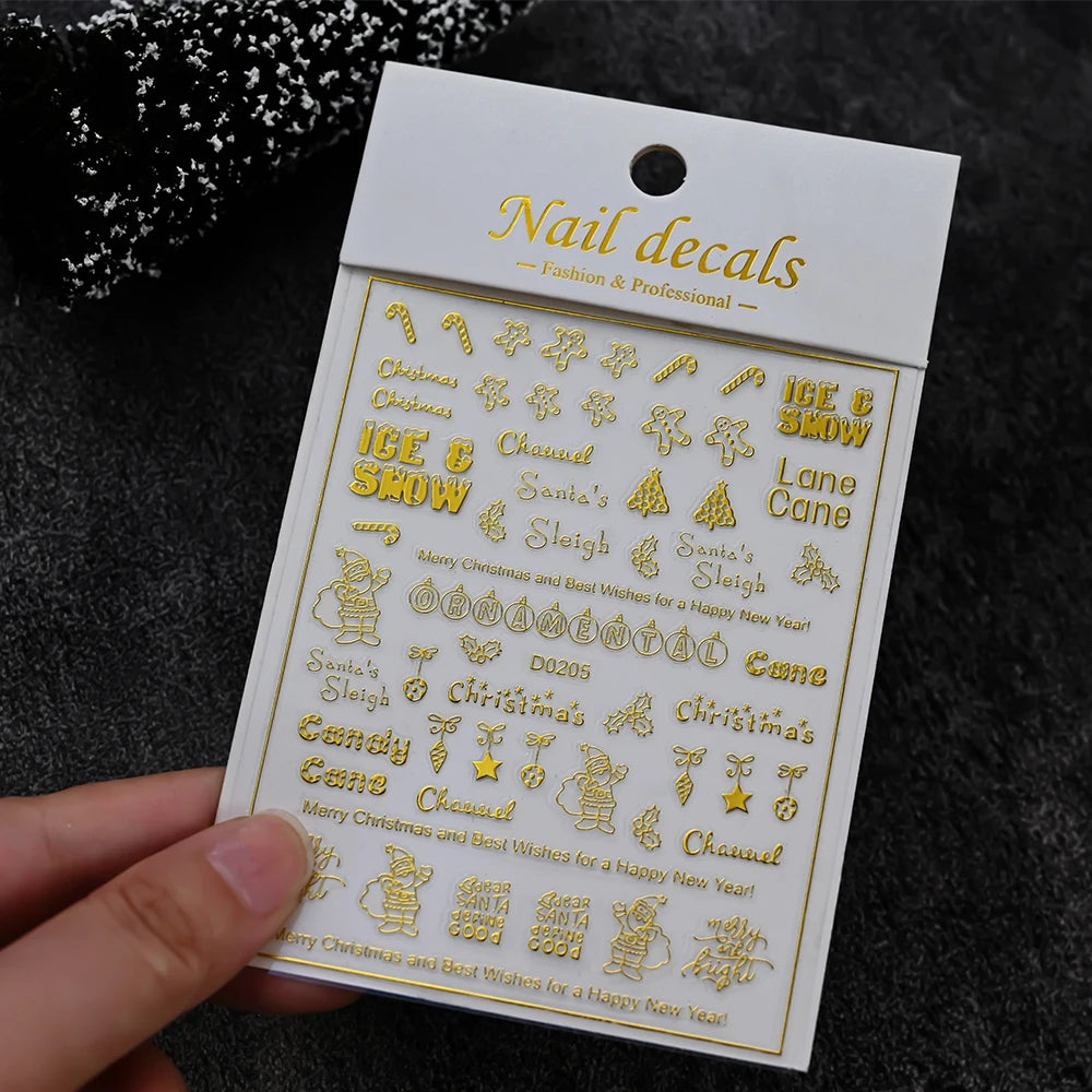 Christmas Santa Claus Elk Nail Art Stickers Snowman/Snowflake Cartoon Sliders