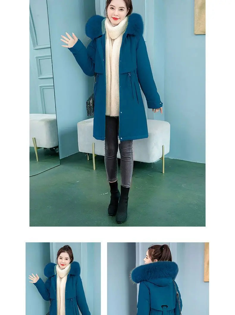 2023 Oversized 6XL Female Parka Winter New Loose Wool Liner Jacket Women's Thick Hooded Coat Ladies Warm Padded Long Snow Parkas - trendingshoping.com