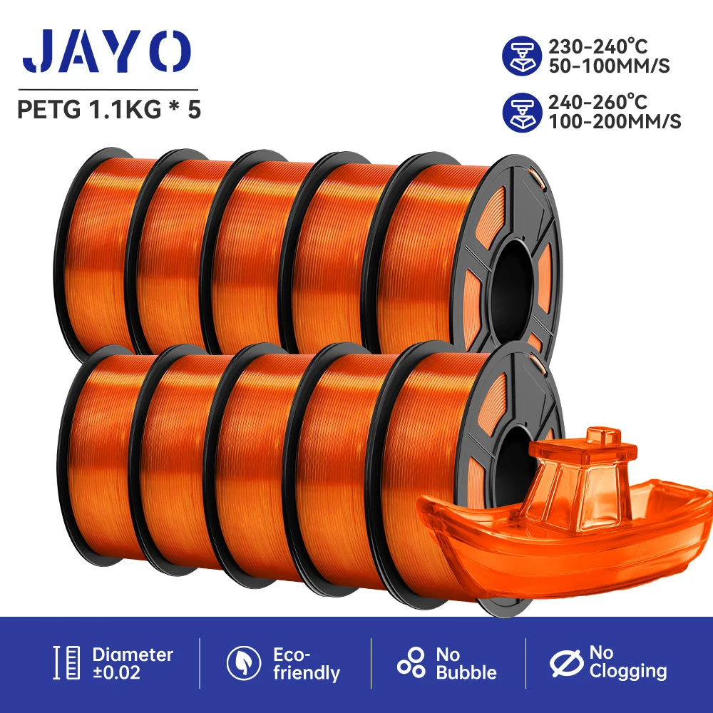 JAYO petg Filament 3d PETG 1.75mm 10Rolls Neatly Wound Toughness no bubbles 3D Printer Filament for FDM Muticolor 1.1KG /roll - trendingshoping.com