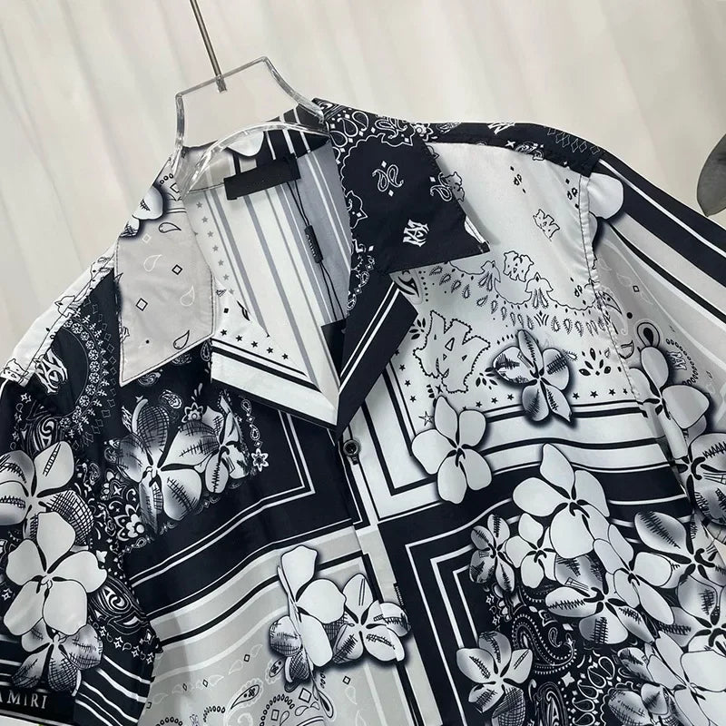 Men's Luxury Paisley Floral Shirt - Short Sleeve Digital Print Casual Top